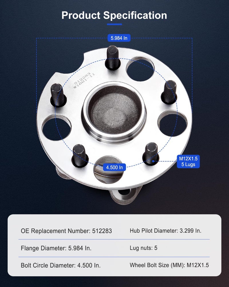 ECCPP Replacement For Rear Wheel Hub Bearing Hub Assemblies 04-06 For Lexus Truck Rx330, 07 For Lexus Truck Rx350, For Lexus Truck Rx400h, For Toyota Truck Highlander 5 lugs with ABS OE 512283 1 pc - Image 4